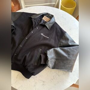 Vintage TaylorMade Mens Varsity Leather Jacket Black XXL